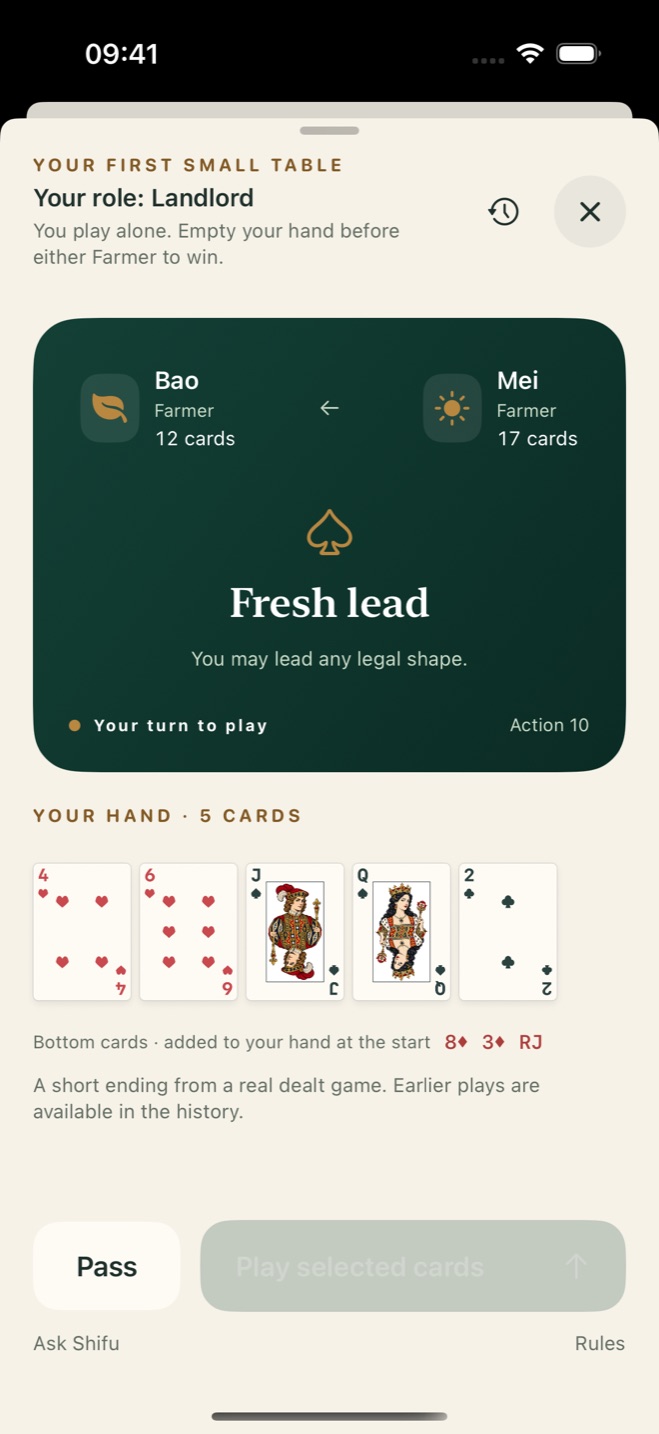 DouDizhu Shifu offline card table against computer opponents