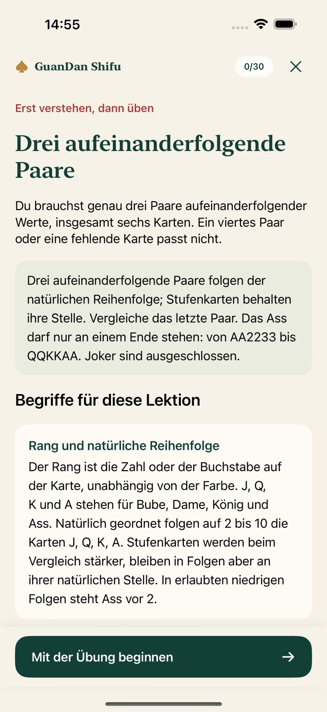 Vorbereitung auf drei aufeinanderfolgende Paare