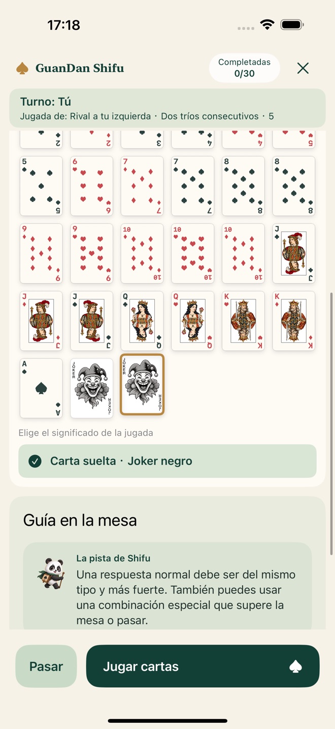 Mano completa con contexto del turno