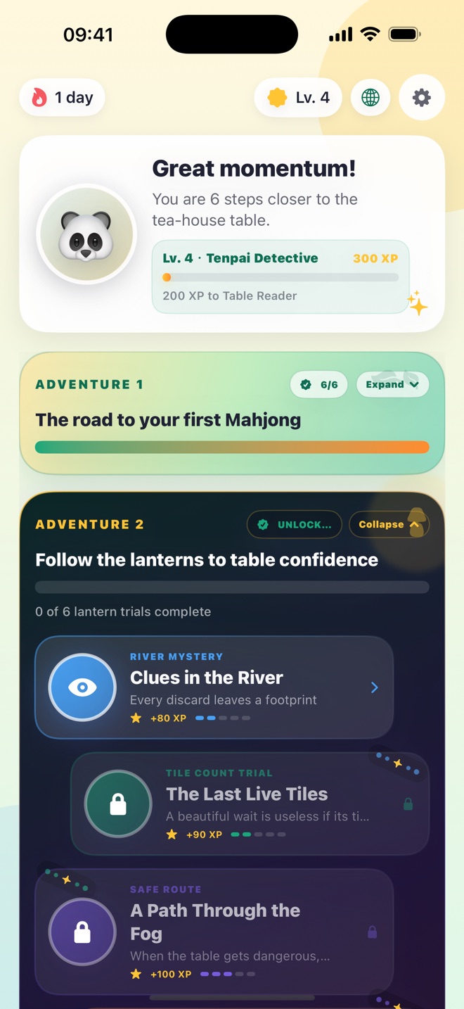 Mahjong Shifu guided adventure map