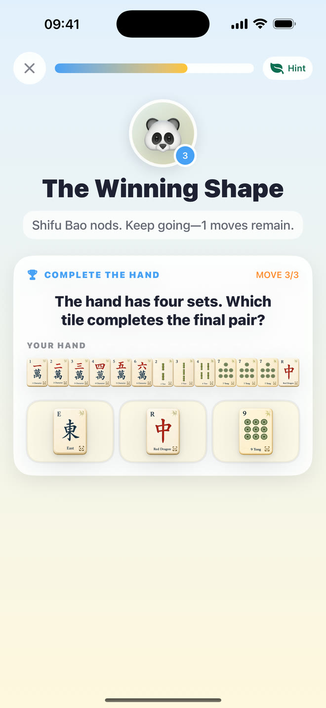 Interactive Mahjong winning-shape lesson