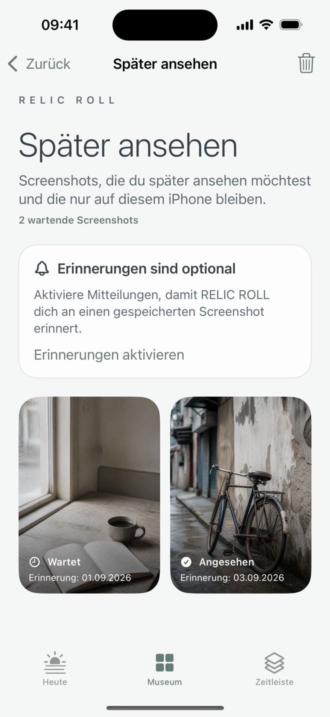 Später-ansehen-Erinnerungen für Screenshots