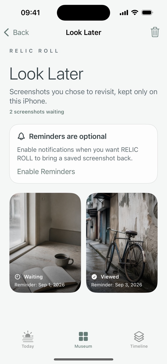 Look Later reminders for saved screenshots