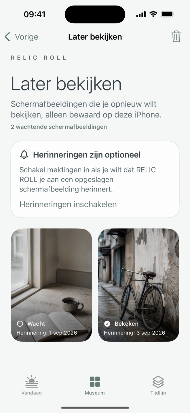 Later bekijken-herinneringen voor schermafbeeldingen