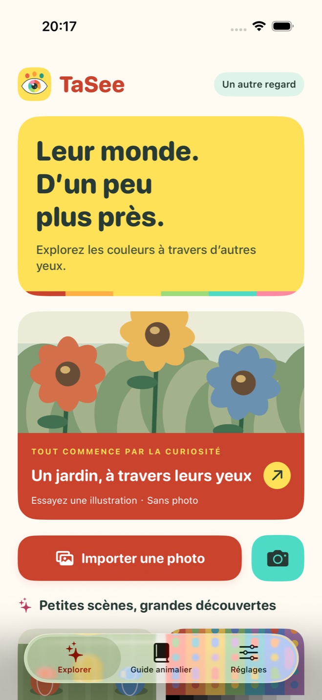 Accueil TaSee avec jardin illustré et importation
