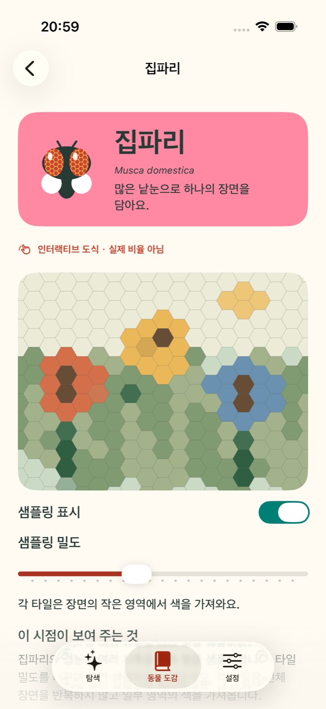 TaSee 집파리 눈 대화형 도해, 한국어 화면