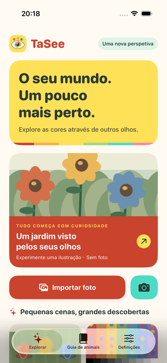 Início do TaSee com jardim ilustrado e importação