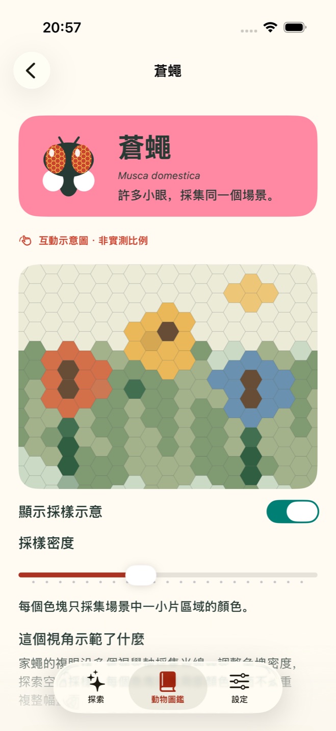 TaSee 家蠅互動眼睛圖解展示局部色彩採樣